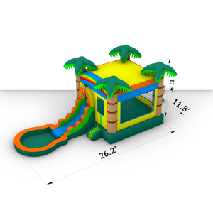 tropical-palm-bounce-house-and-single-slide-with-pool